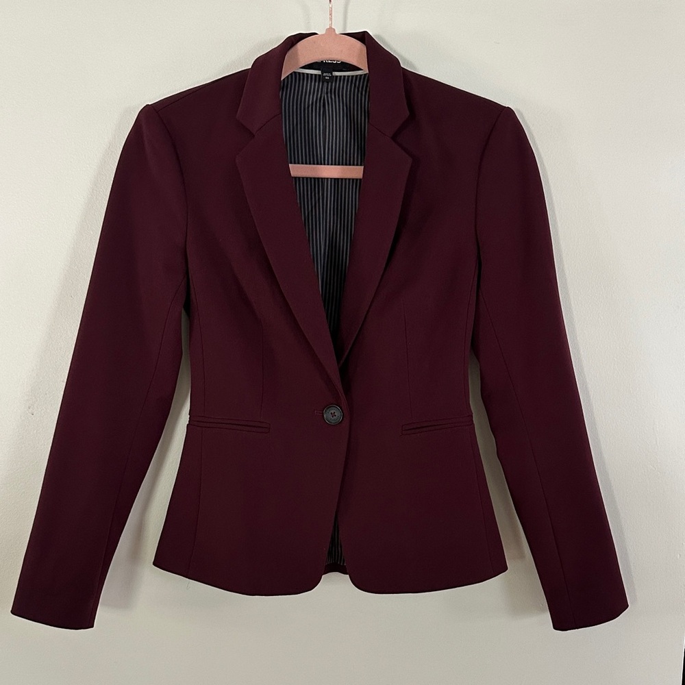 Express Notch Collar One Button Blazer - Burgundy - 00